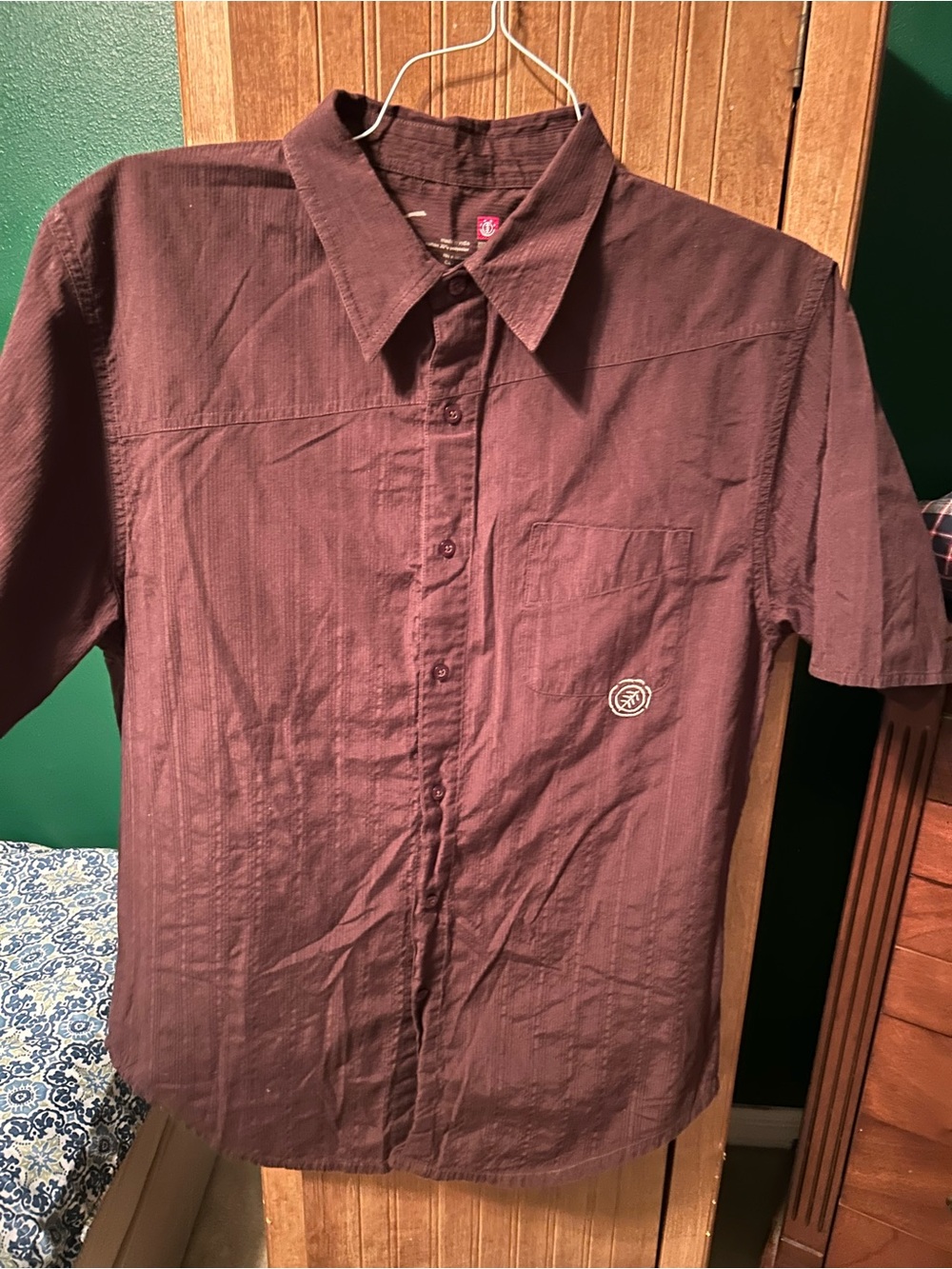 Men's Short-Sleeve Button-Up Shirt - Maroon Element Skateboard Projects Size XL